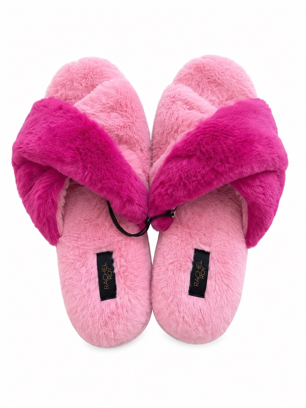 Rachel Roy Plush Crisscross Open Toe Slippers Two-Tone Pink L 9-10 NWT